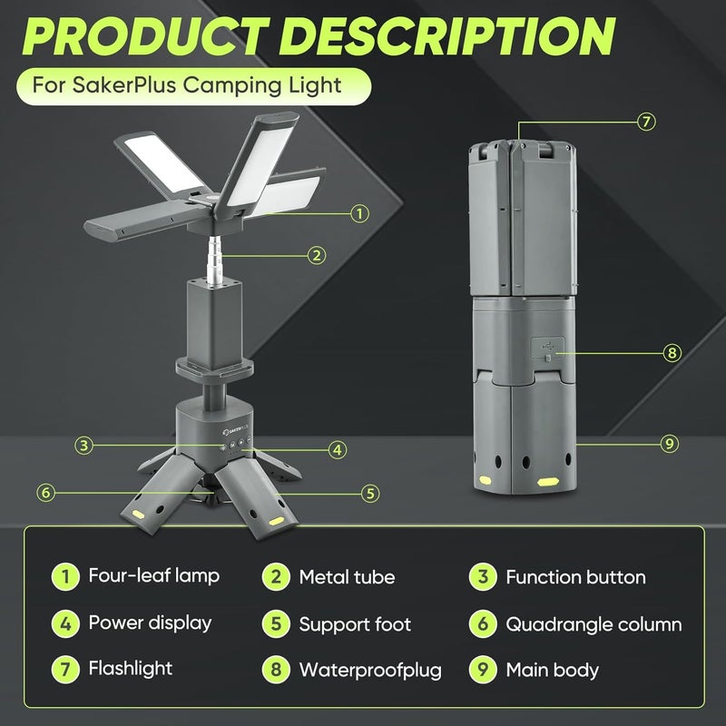 SakerPlus Portable Camping Light, 14000mAh Telescopic Camping Lantern with Rechargeable Power Supply, Dimmable Magnetic Tent Lamps 6000 Lumen Outdoor Work Lights for Hiking,Camping,Home Emergency - Image 2